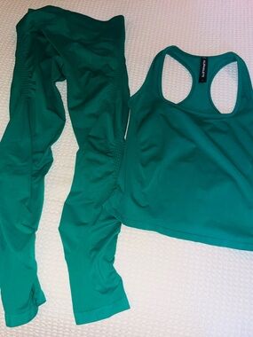 Athleta Teal Green Racerback Tank and Leggings Set